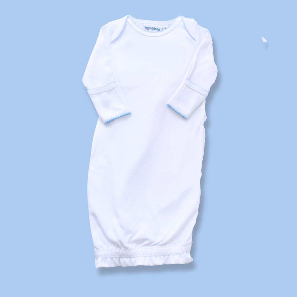 Converter gown with blue picot trim