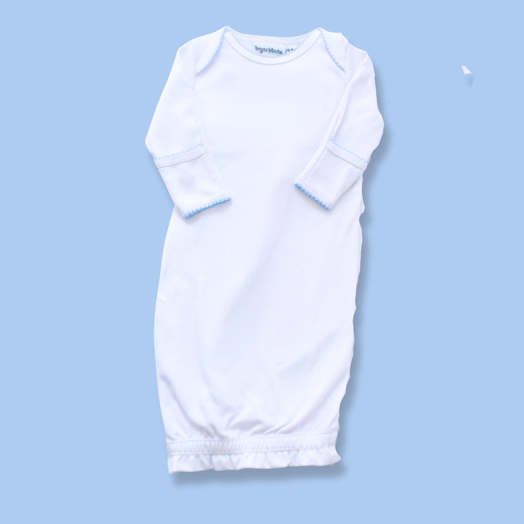Converter gown with blue picot trim