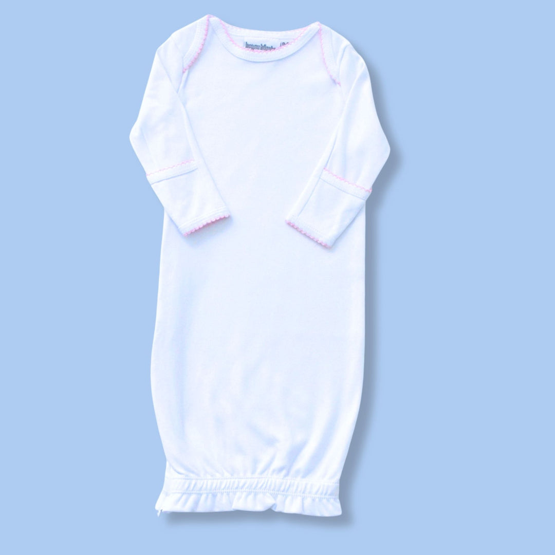 Converter gown with pink picot trim