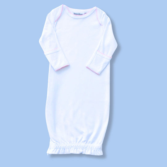 Converter gown with pink picot trim