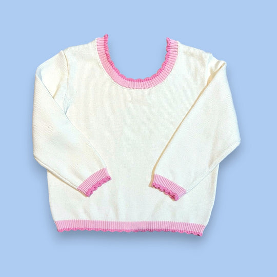 Pink Scalloped Roll Neck Sweater