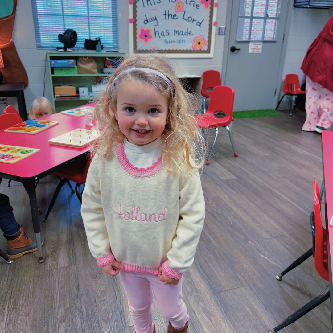 Pink Scalloped Roll Neck Sweater