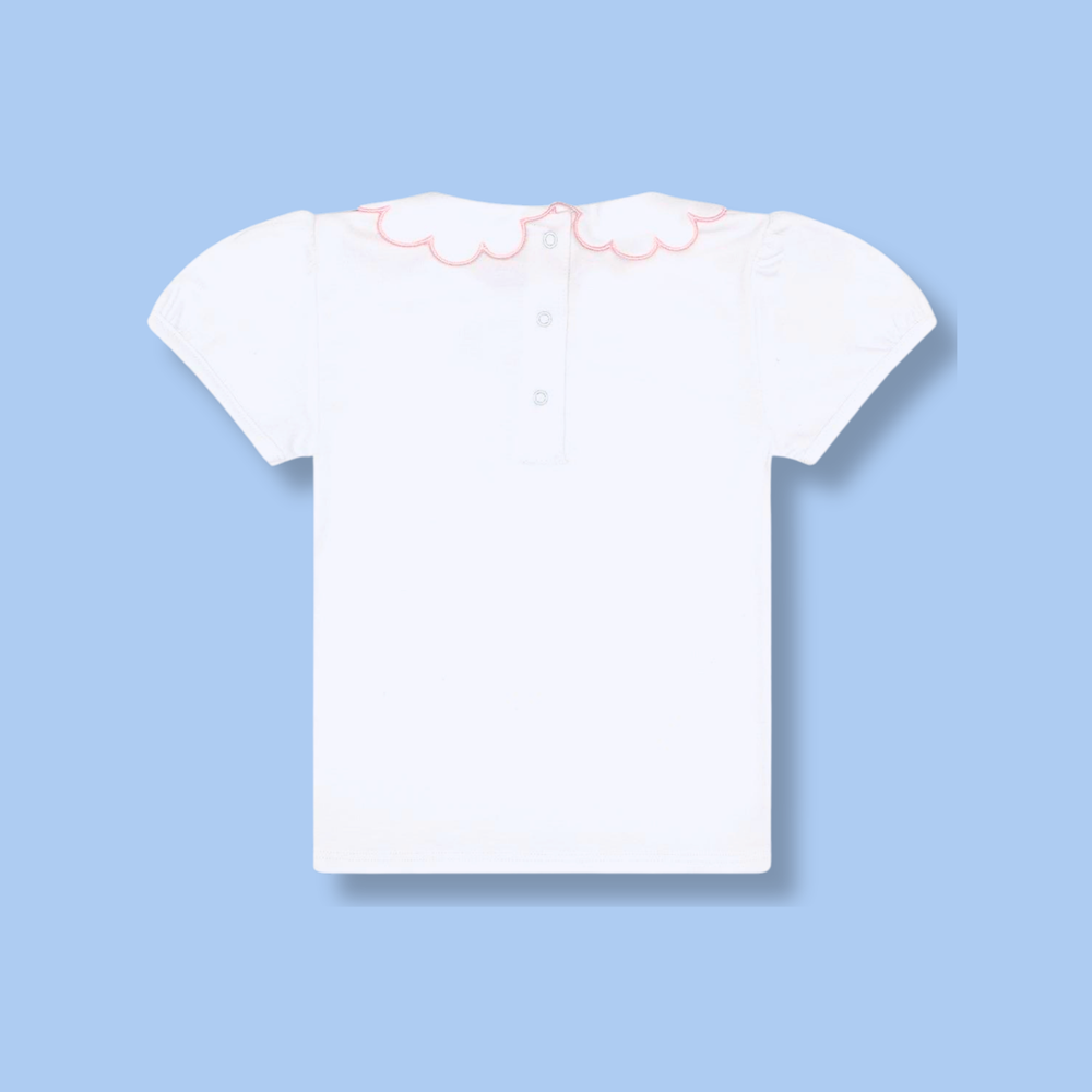 Back of Nellapima’s Nella Scallops Short Sleeve Tee in Pink