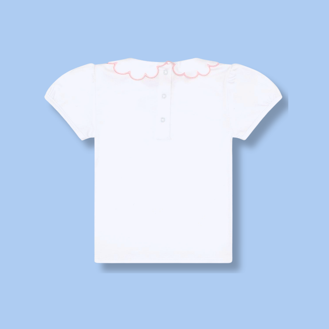 Back of Nellapima’s Nella Scallops Short Sleeve Tee in Pink