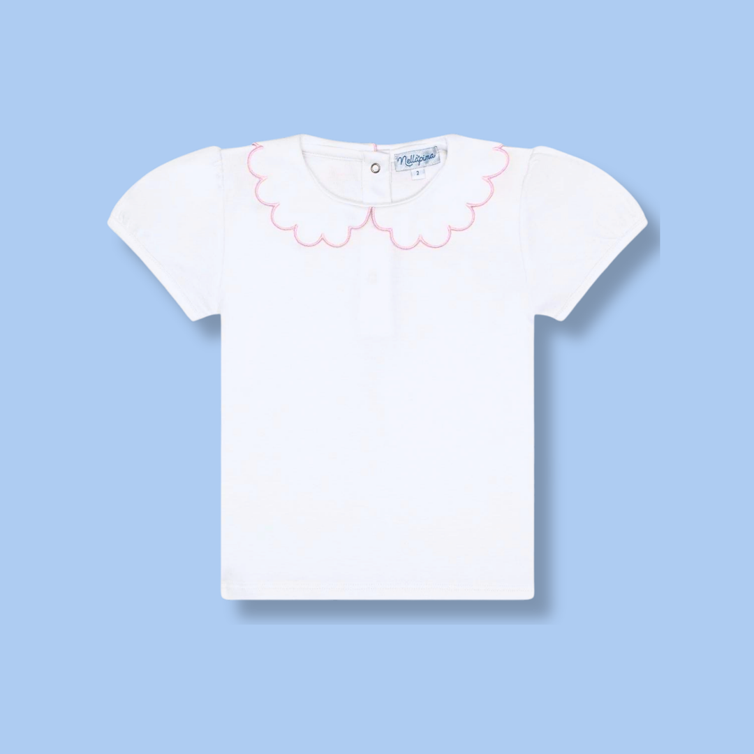 Front of Nellapima’s Nella Scallops Short Sleeve Tee in Pink