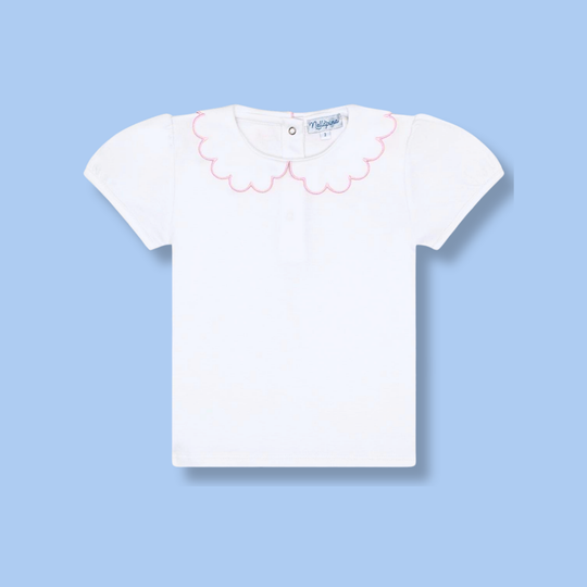 Front of Nellapima’s Nella Scallops Short Sleeve Tee in Pink