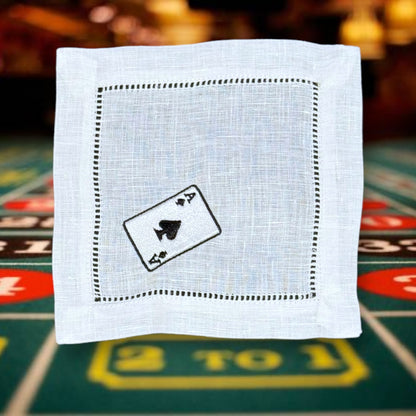 Playing Card Embroidered Linen Cocktail Napkins